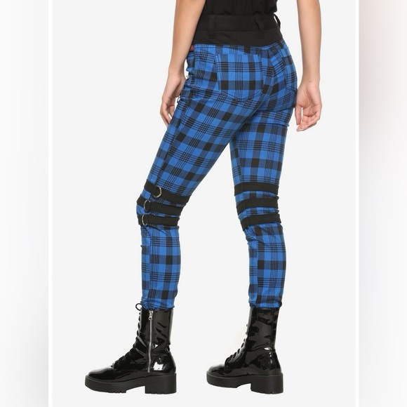 ROYAL BONES BY TRIPP NYC Blue Plaid Buckle Zipper Pants Skinny Bondage Straps 15 - Picture 2 of 8